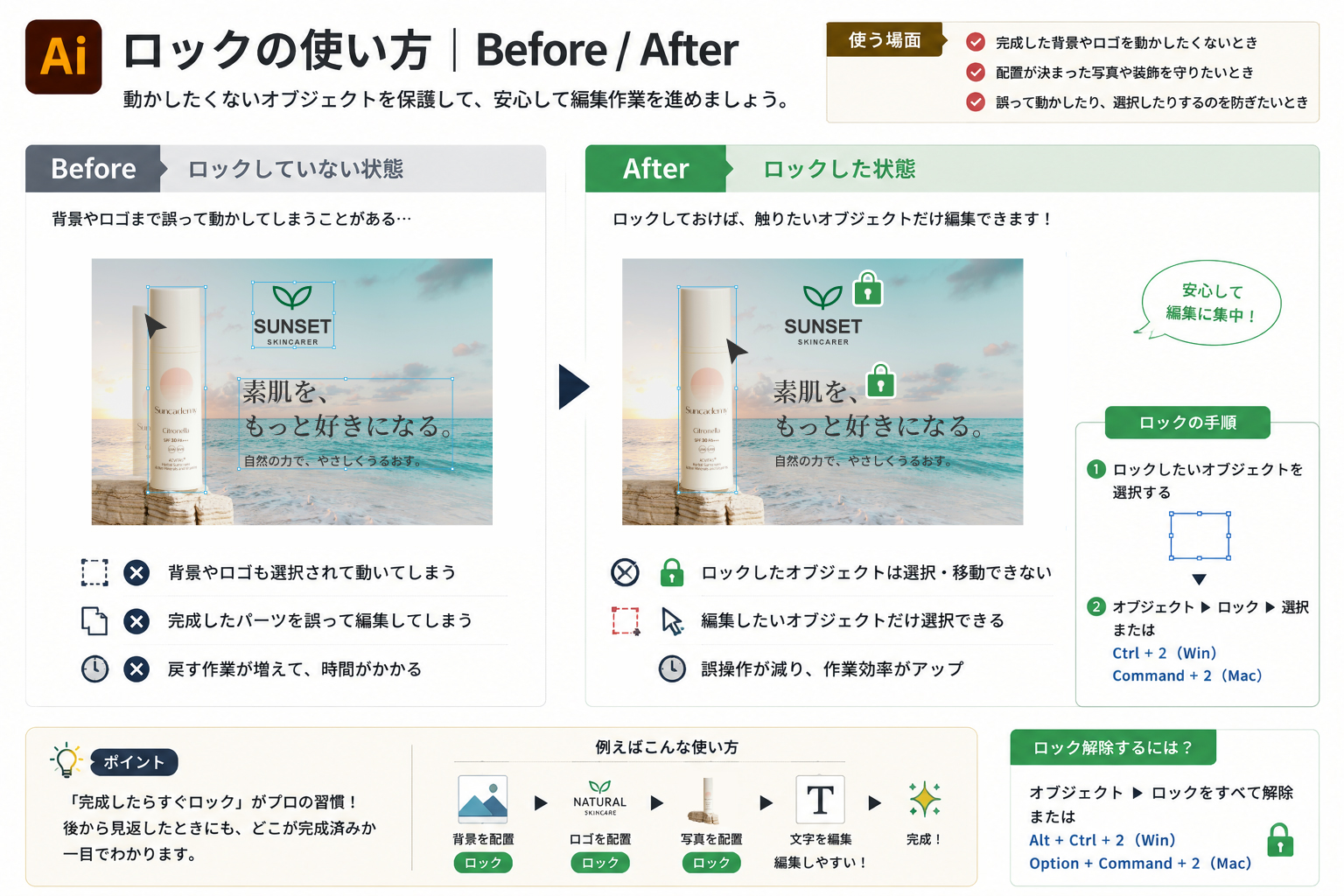 Illustrator ロックの使い方