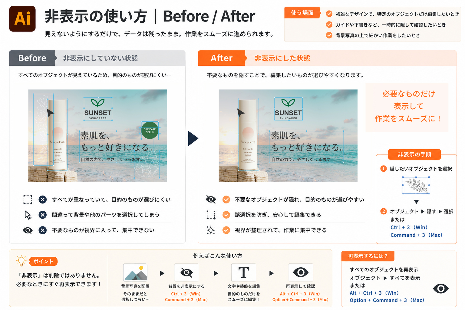 Illustrator 非表示の使い方